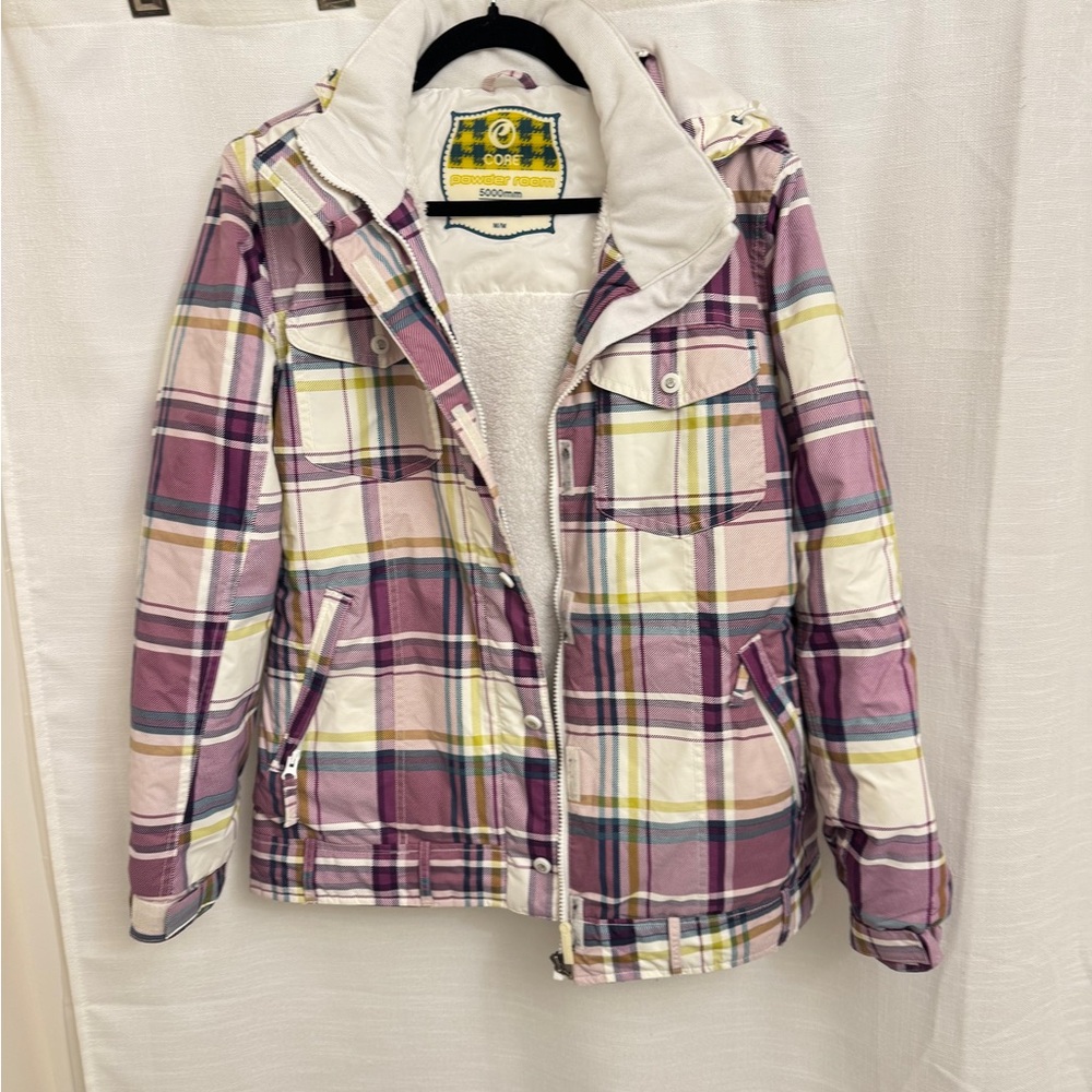 Plaid Women's Jacket - Purple and Cream - Picture 2 of 7